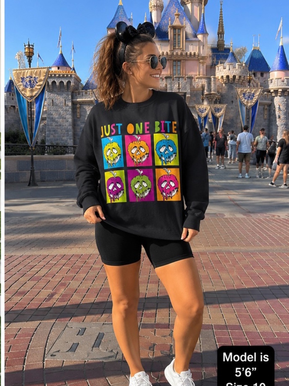 Disney Parks Snow White Just One Bite Poison Apple Sweatshirt Black Neon Size L
